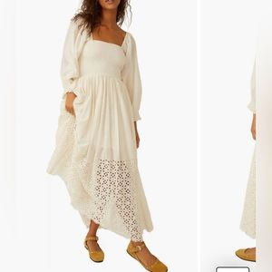 NWT Free People Perfect Storm Smocked Eyelet Long Sleeve Maxi Dress $168 XS